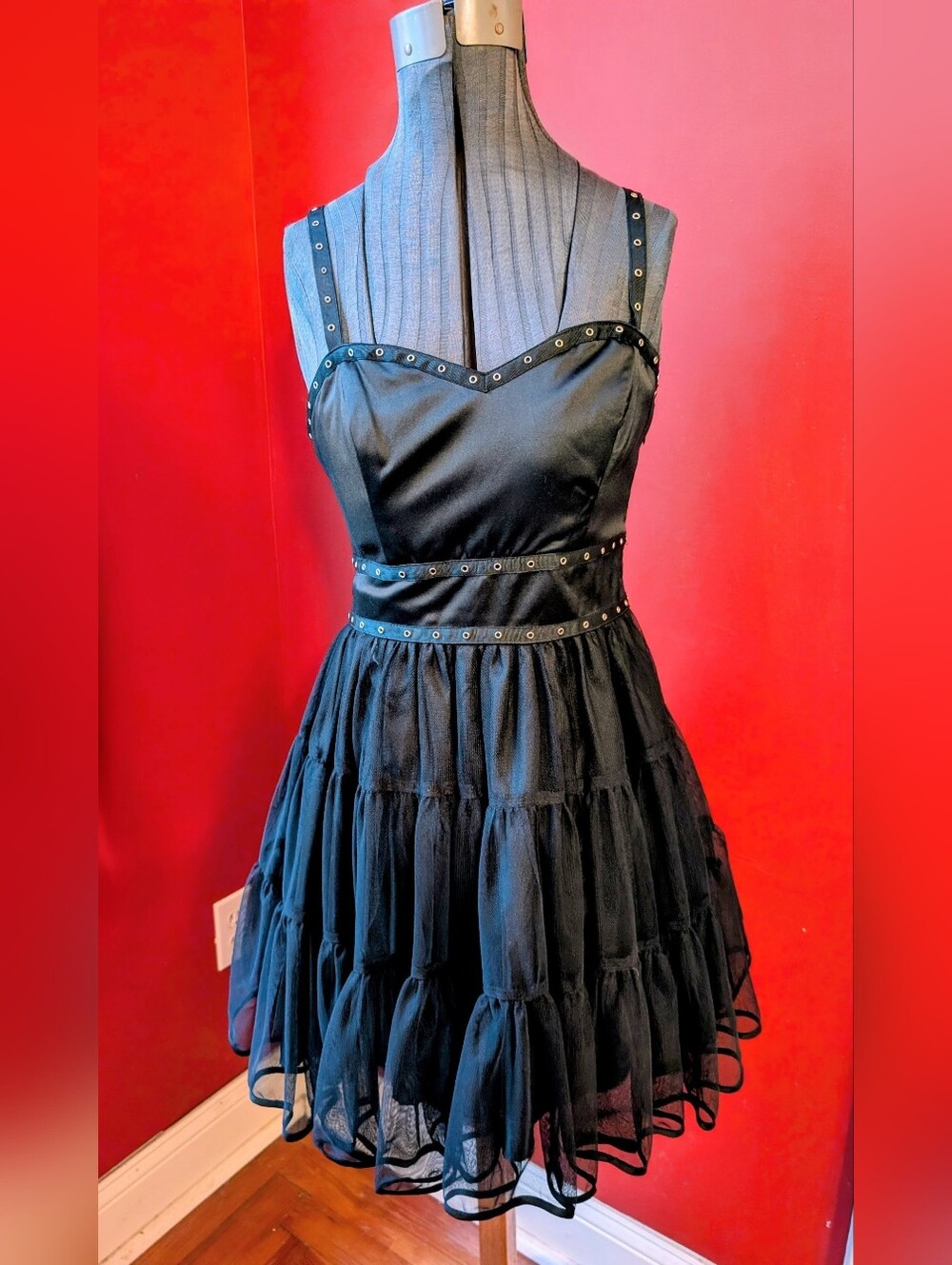 Vintage XOXO Mall Goth Black Tiered Tutu Dress 90s Y2K Grunge Punk Teen Size 3